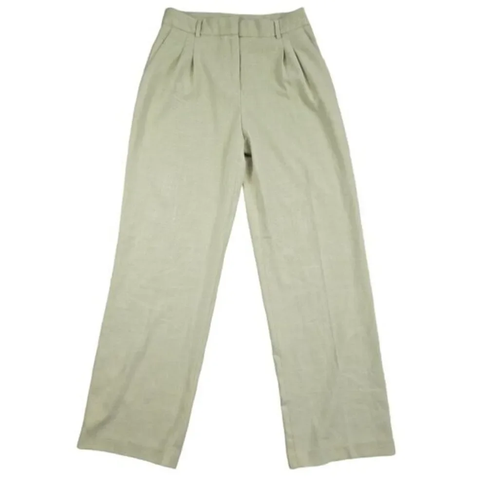 House of Harlow -1303 High Rise Pleated‎ Trouser Pants Textured Straight Green 6